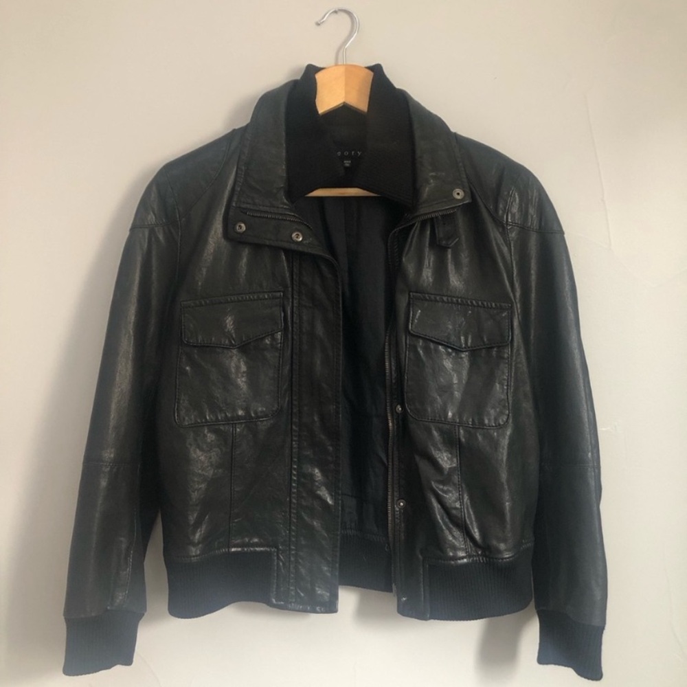 Theory Black Leather Jacket Timeless Style